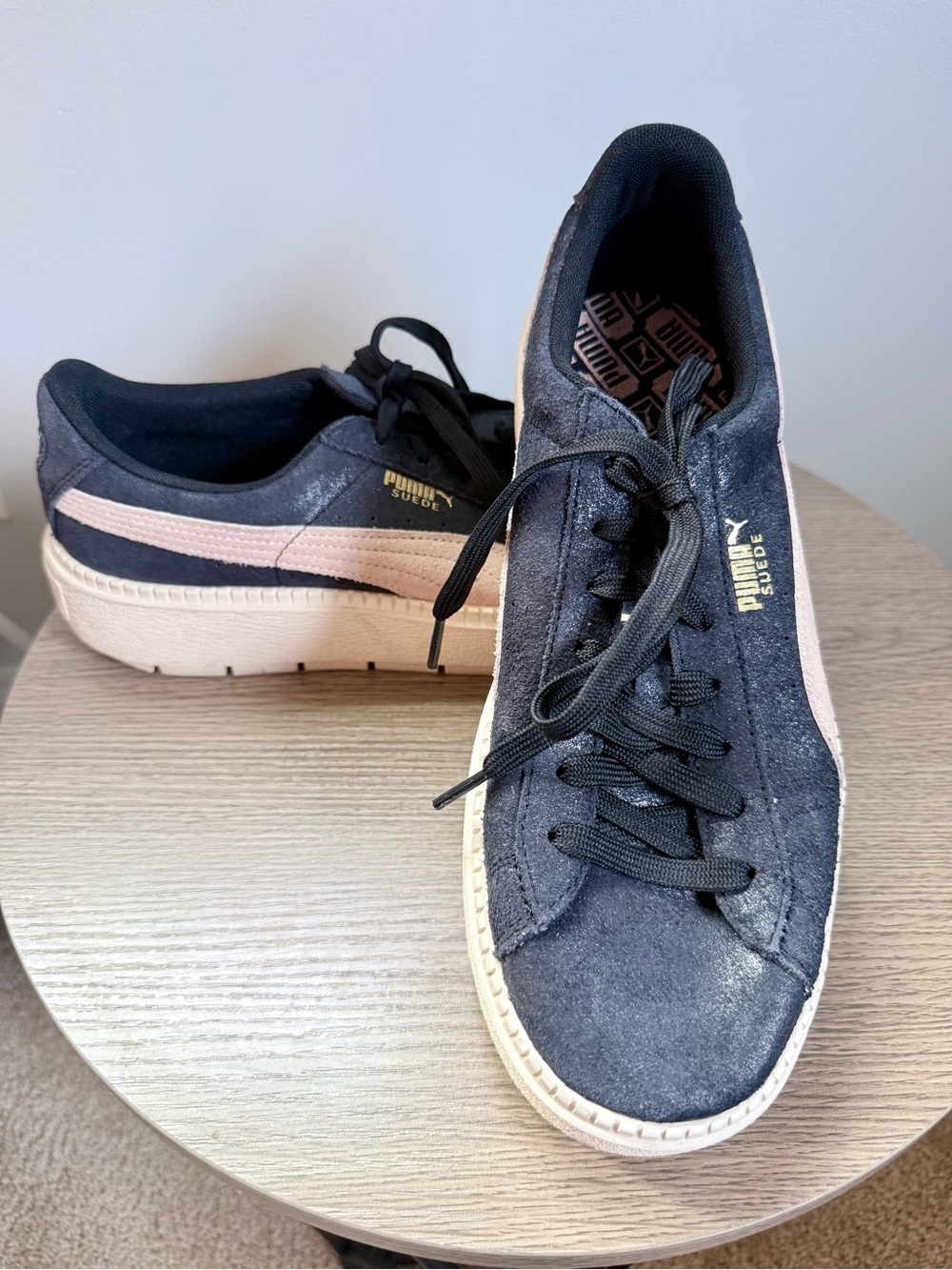 PUMA Suede Platform Sneakers in Navy Blue and Blush Pink